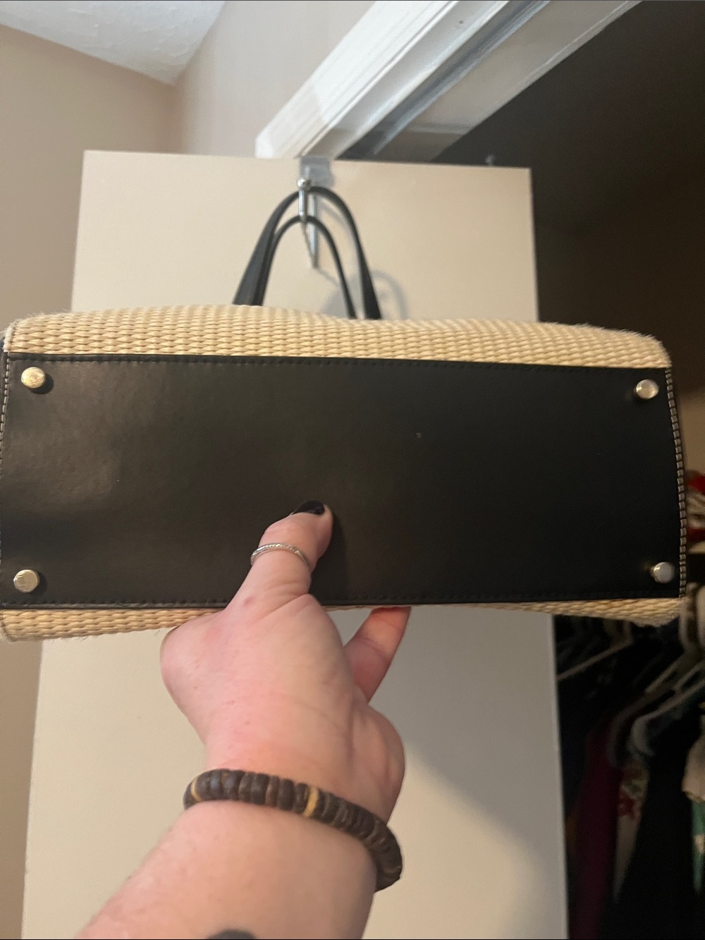 kate spade Cream Woven Tote with Black Trim - Picture 4 of 12